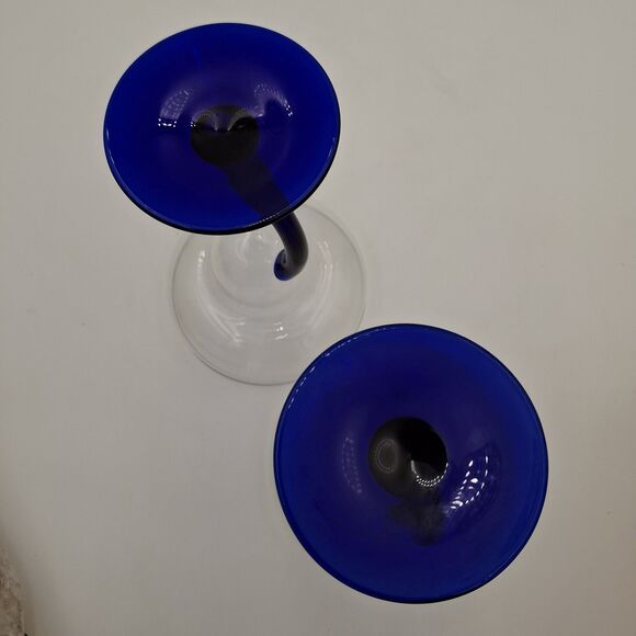 Libby Bravura Margarita Glasses Cobalt Blue Curved Stem 7.25" Set Of 2 - Picture 6 of 10